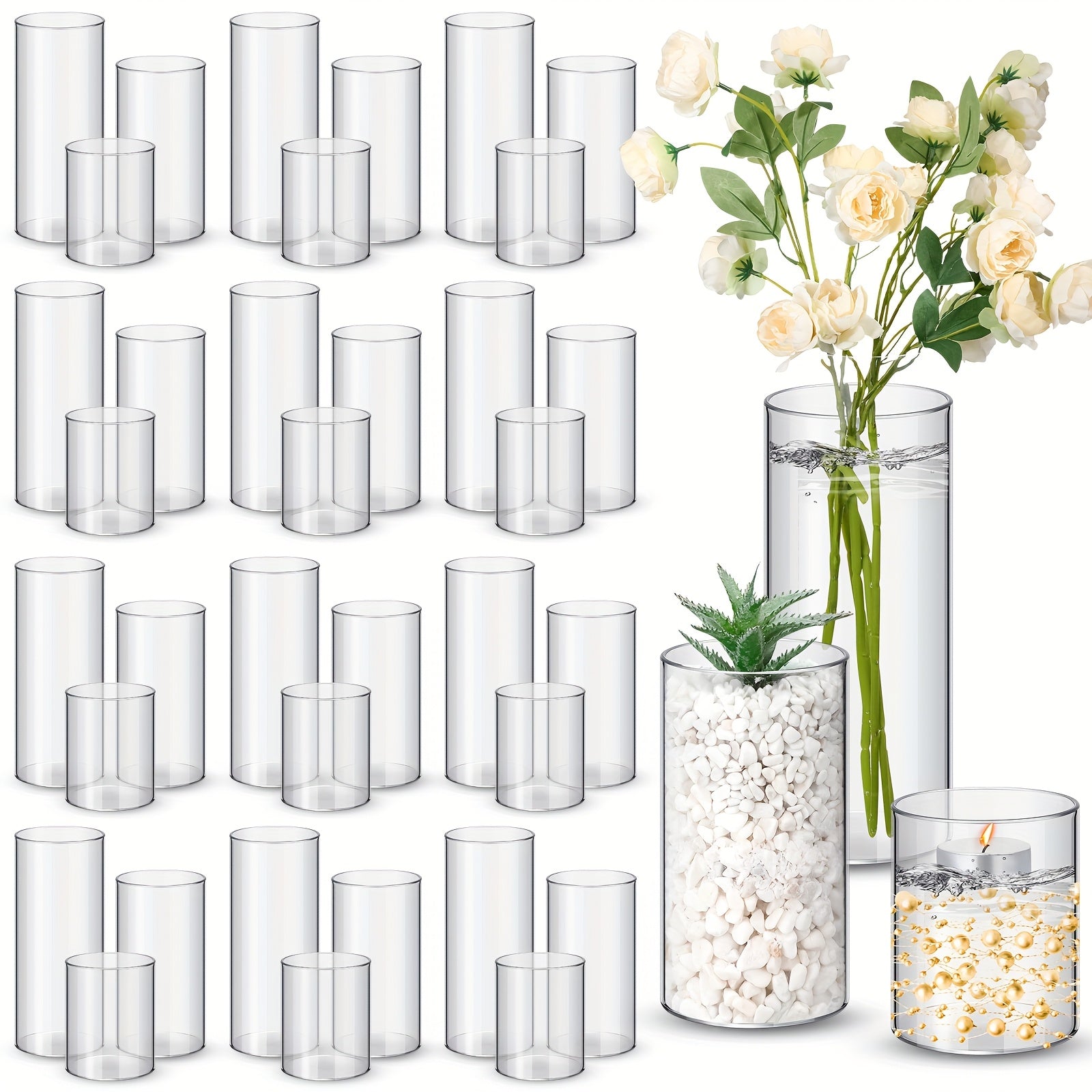 TEMU 36pcs Plastic Cylinder Vases Tall Clear Flower Vases For Centerpieces Hurricane Candle Holder For Home Party Formal Dinners Valentines
