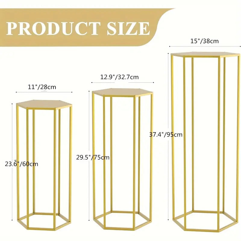 TEMU Cylinder Stand Hexagon Golden Pedestal Stand For Party 3pcs Metal Plant Stand Tall Cake Cylinder Pedestal Stand For Wedding Flower Vase Living