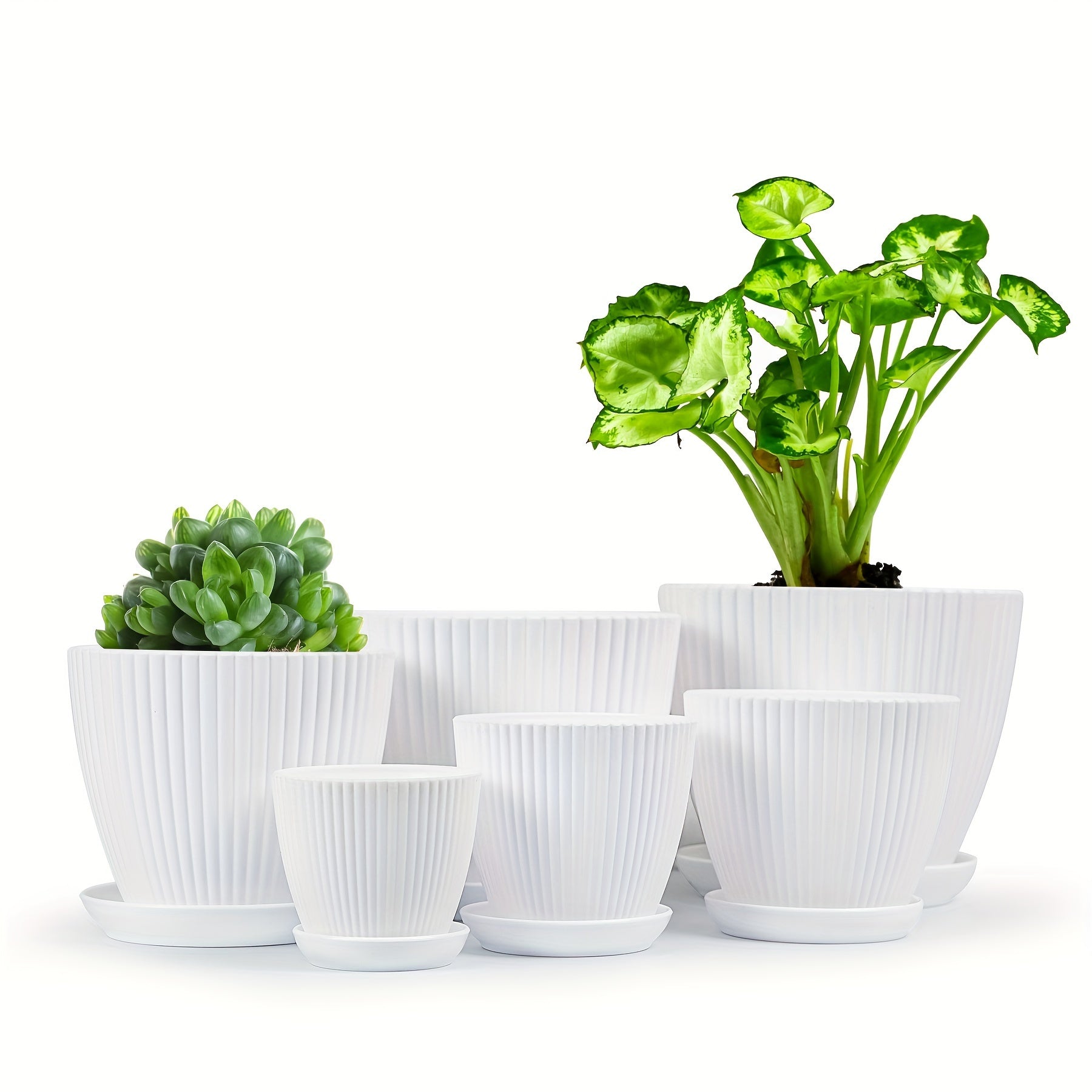 TEMU Best Seller 6 Pack 7.5-6.7-5.9-5.1-4.3-3.5in Resin Planters Modern Planters Planters For Indoor -4 Size Colour- Stackable, Elegant Design,