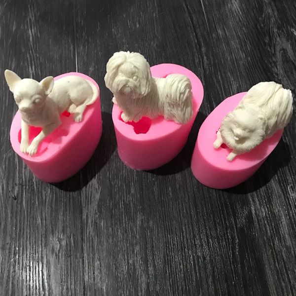 Dog Shape Silicone Molds Chihuahua Pomeranian 3D Puppy Pet Resin Clay Fondant Cake Decorating Tools Chocolate Ceramic Clay Mould
