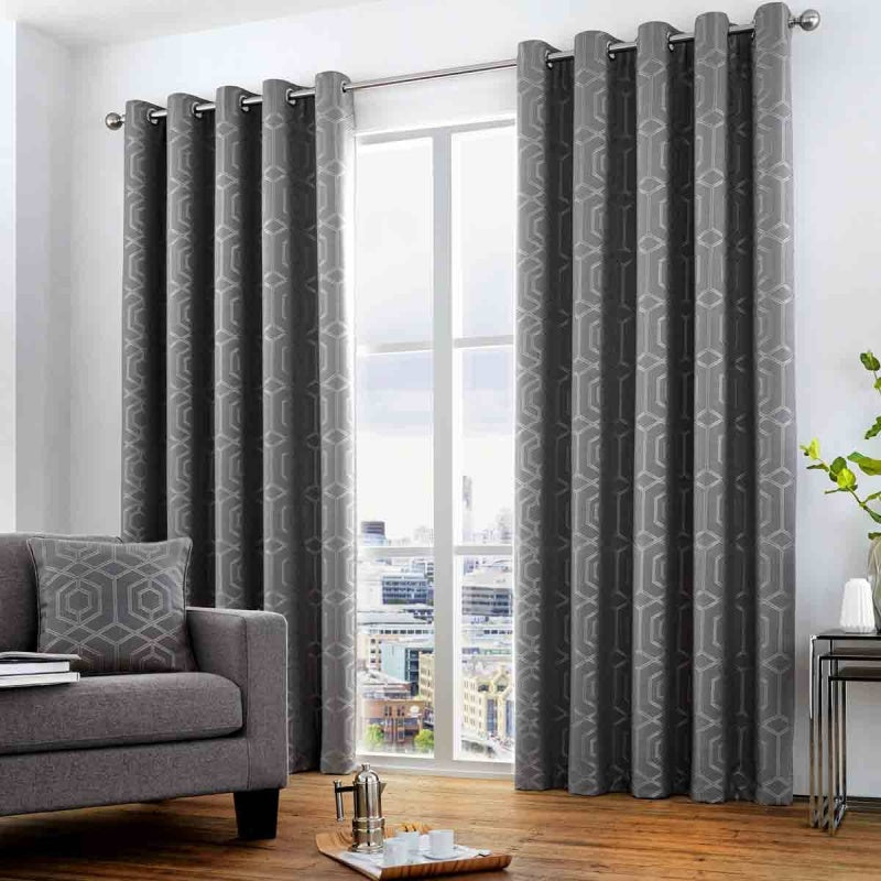 Curtina Camberwell Eyelet Curtains - Graphite - 66x54
