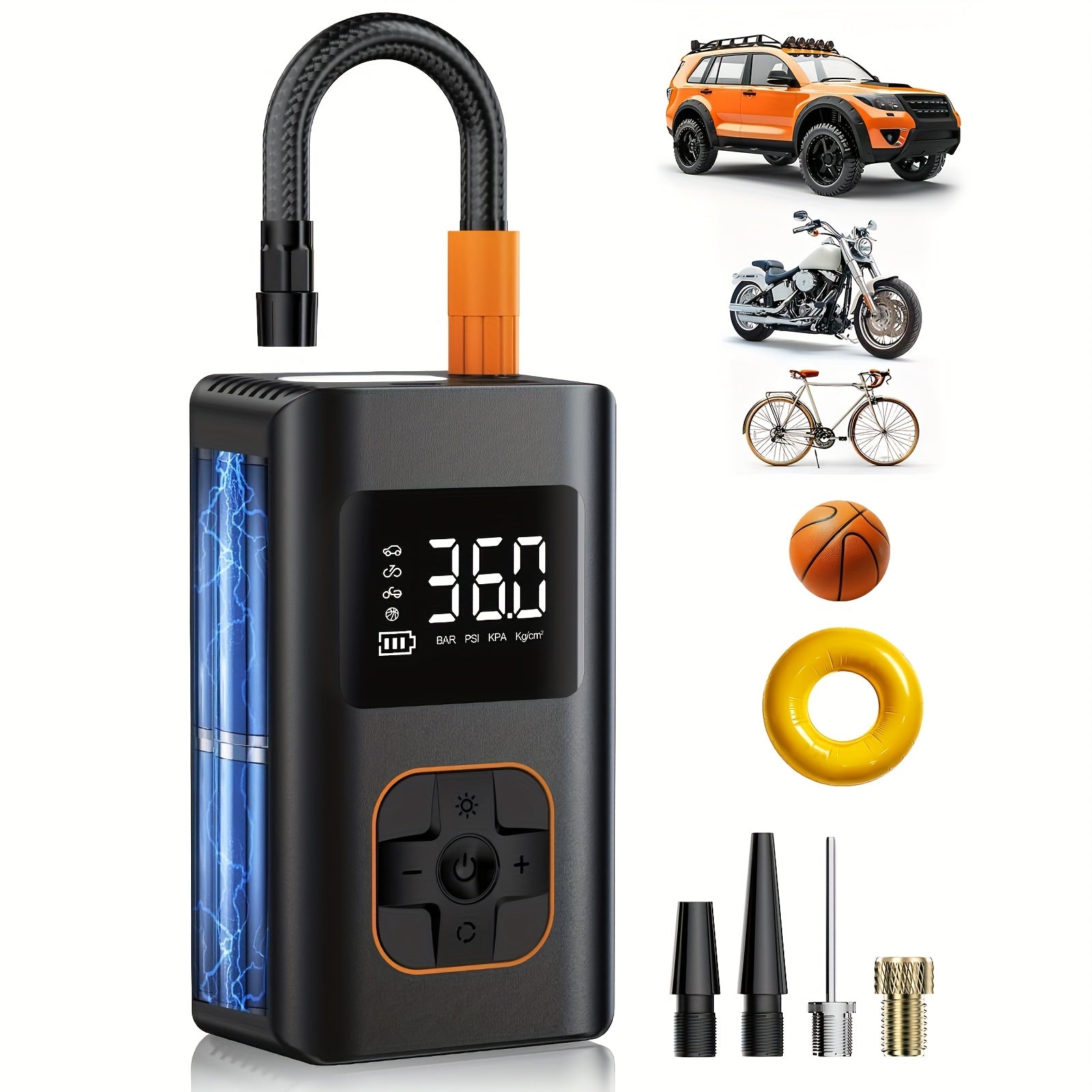 TEMU Tire Inflator Portable Air Compressor, Rechargeable Air Pump For Car Tires, 150psi Portable Tire Inflator For Car, Cordless Bike Tire Pump With