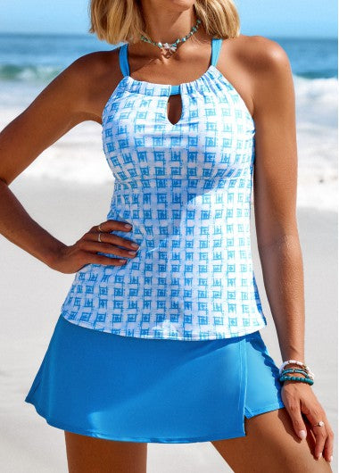 Modlily Cut Out Mid Waisted Geometric Print Tankini Set - XL