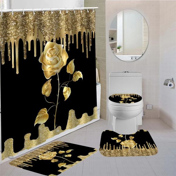 Waterproof Shower Curtain Set with 12 Hooks Toilet Covers Seat Bath Mats for Bathroom nonslip Rug carpet Windows 240108