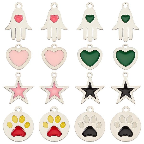 16 Stück 4 Stil 304 Edelstahl Emaille Charms