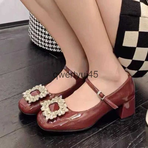 Dress Shoes 2024 Fasion Soes for Women Buckle Womens Pumps Autumn Mary Jane Square Toe Rinestones Solid Cunky eels Sallow qwertyui45 H241107