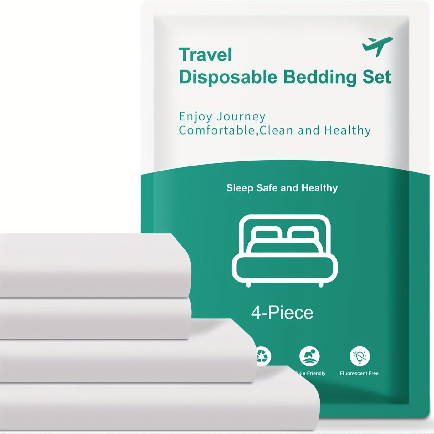 TEMU Travel Must-have - Individually Wrapped Portable King Size Disposable 4pcs Bedding Set (comforter Cover + Sheet + 2 Pillowcases) | Hotel Hygiene