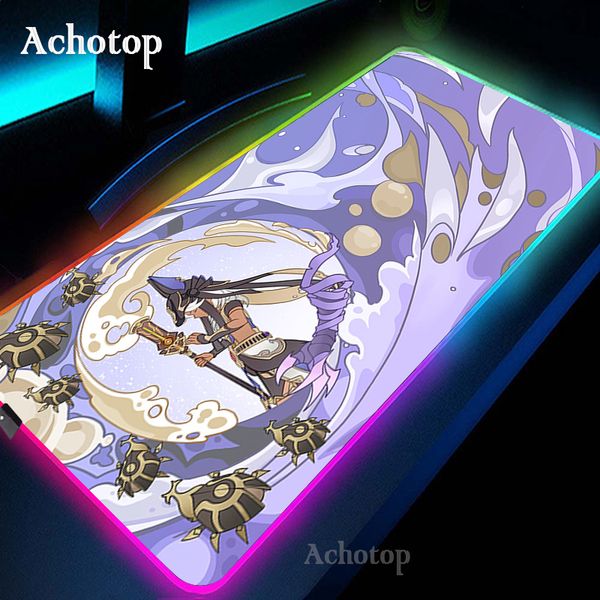 Gaming Mouse Pad RGB Desk Mats Genshin Impact Gamer Mousepad LED Table Pads Backlit Rubber Desktop Mat XXL Mause Mat Anime Rugs