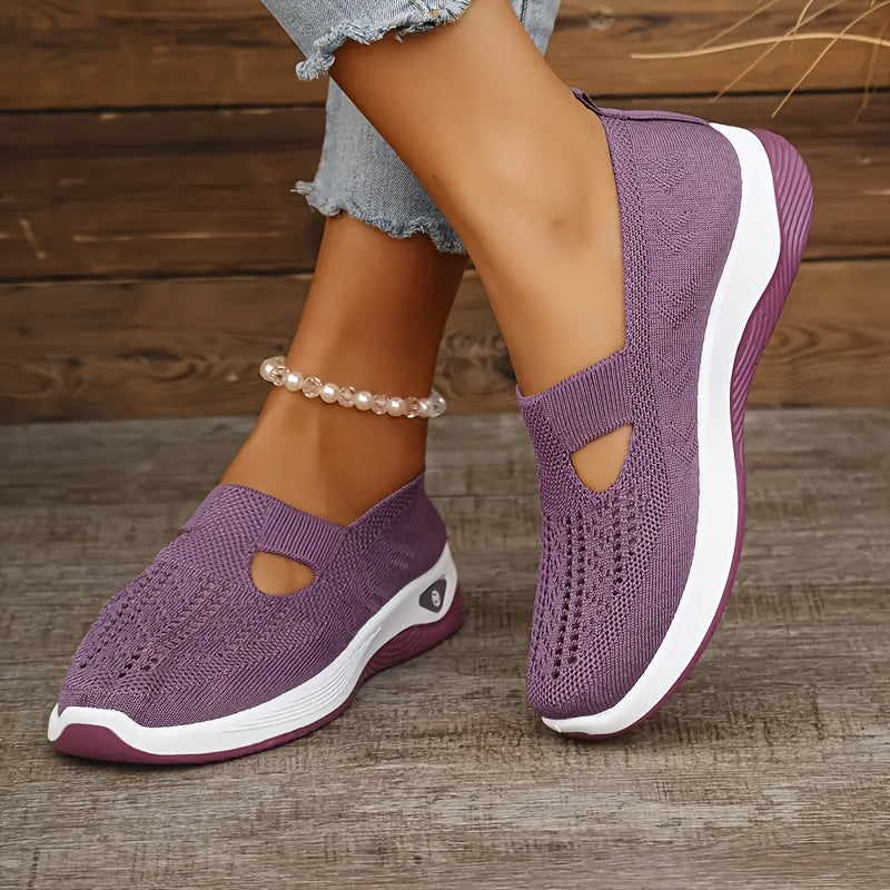 TEMU Women's Cut-out Sneakers, Casual Breathable Slip On Walking Shoes, Lightweight Outdoor Flat Shoes