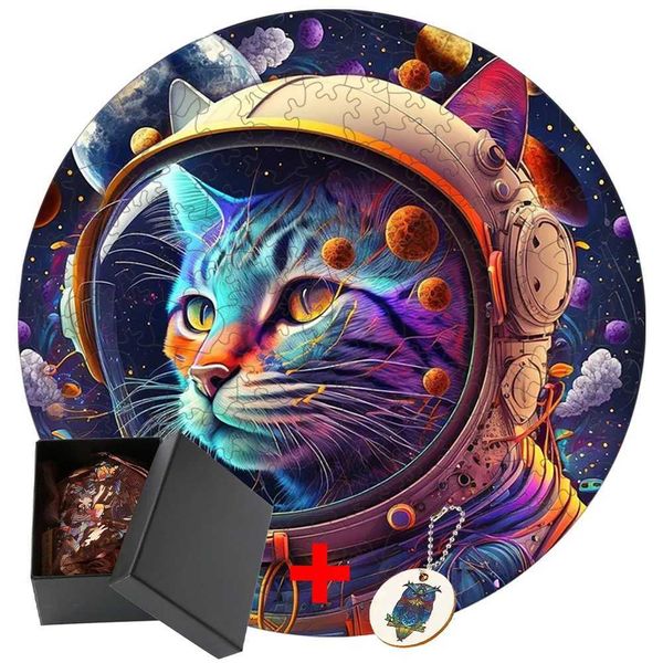 3D Puzzles Space Cat Intellectual Toy Fidget Toys Children Educational Toy 3d Wood Puzzle Adults Animal Wooden Puzzles Model Keychain Diy H2
