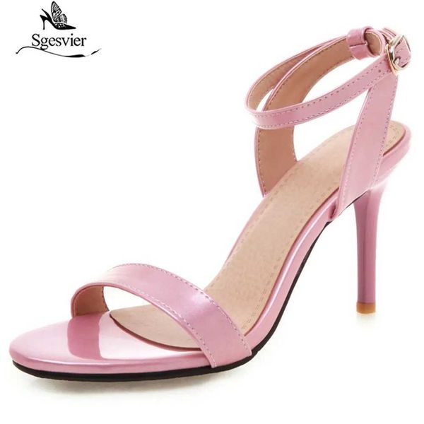 Sgesvier 2019 Brand Women Shoes Mulher Moda Tirp Strap Fina High Heels Peep Toe Sandals de casamento Mulher mais tamanho 28-50 G421 Z250121