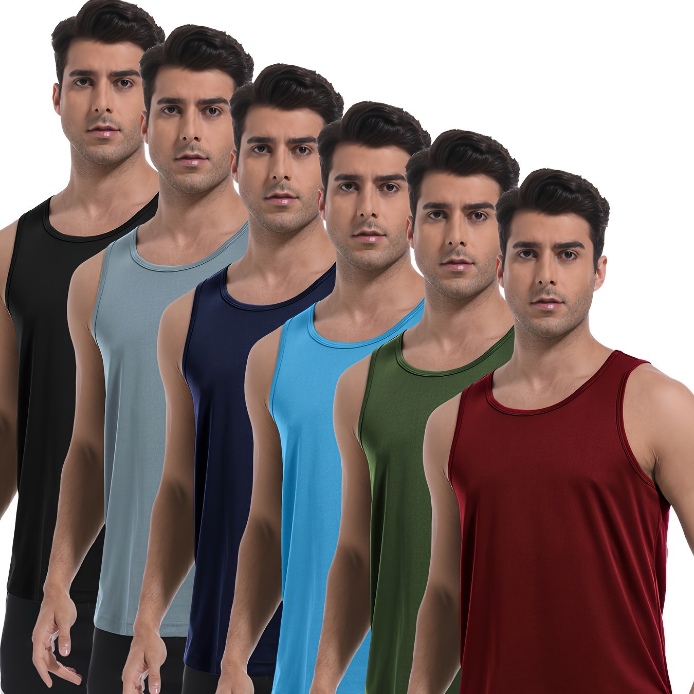 TEMU 6pcs Men's Quick-dry Athletic Tank Tops - (navy,, Turquoise, Lime, Burgundy, Black) | Moisture-wicking Sleeveless Shirts For Gym, Running,