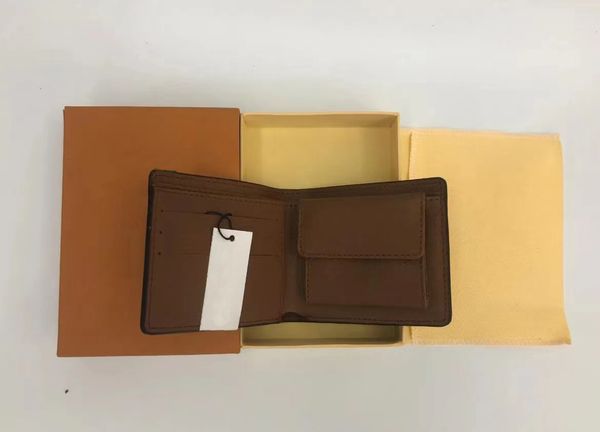 M61665 10A quality Mens leather old wer coffee grid Small Clutches Men&#039;s Purse Coin Pouch Short Men Wallet with box dust bag