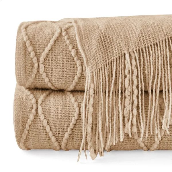 Inyahome Khaki Oversized Throw Blanket 150x230cm for Couch Boho Bed Tan Throws Spring Decorative Throw for Sofa Foot of Bed 240717