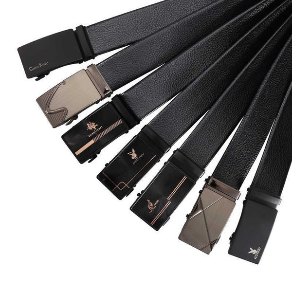 Belts Belts Suspenders Mens belt smooth board casual pants belt young middle-aged Korean version automatic buckle belt imitation leather iro