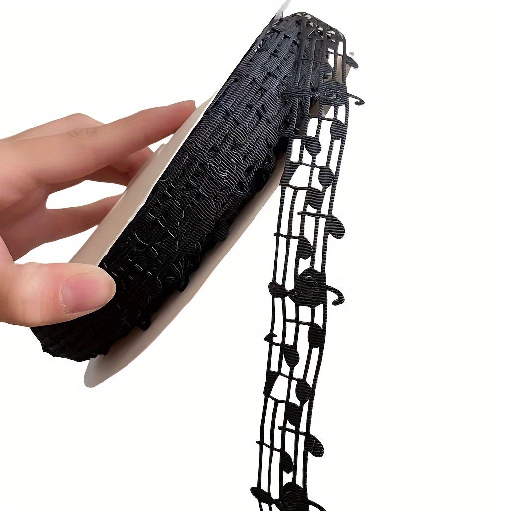 TEMU Black & White Music Note Lace Ribbon Trim - Decorative Polyester For Diy Crafts, Sewing, Scrapbooking & Clothing Accessories, Scrapbooking