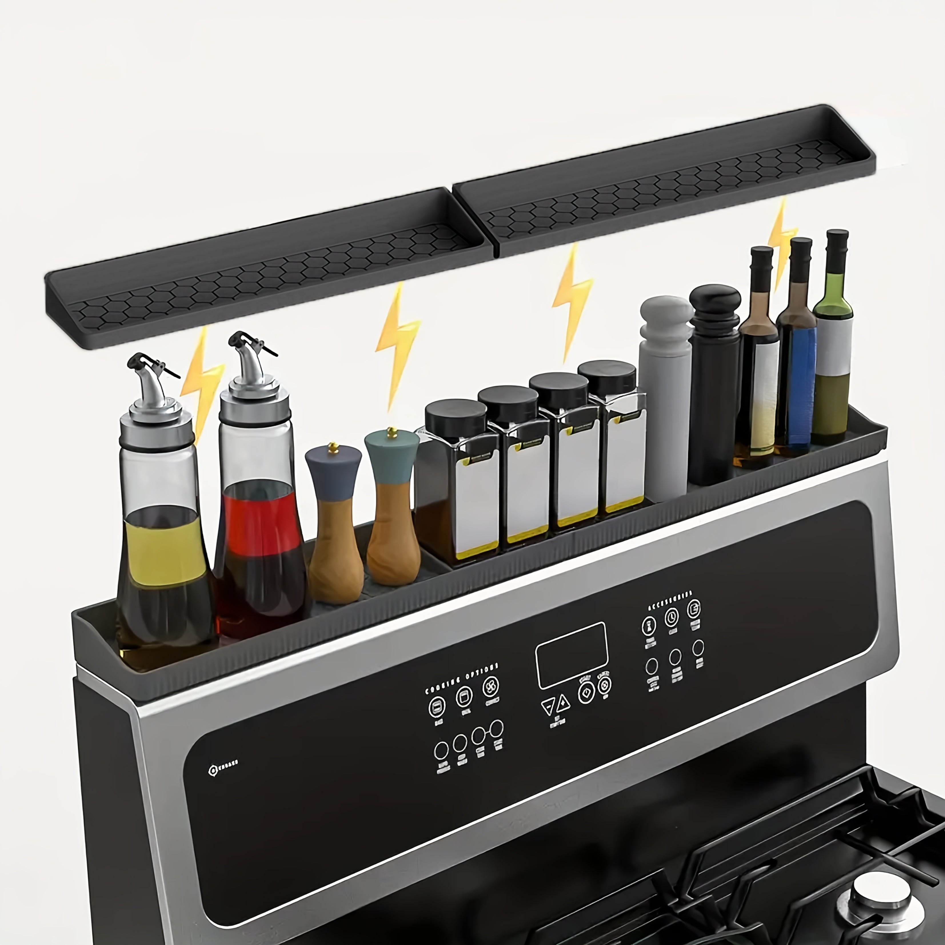 TEMU 30" Silicone Stovetop Organizer With Ultra-strong Suction Base Open-storage Rack For Spice Jars, Utensils Kitchen Essentials Dishwasher-safe