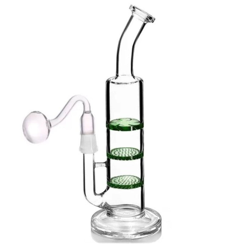 Green glass bongs with 3 honeycomb perc dab rig glass water pipe with 18 mm MALE joint HOOKAHS 12inch dab rig mini bubbler 10inch