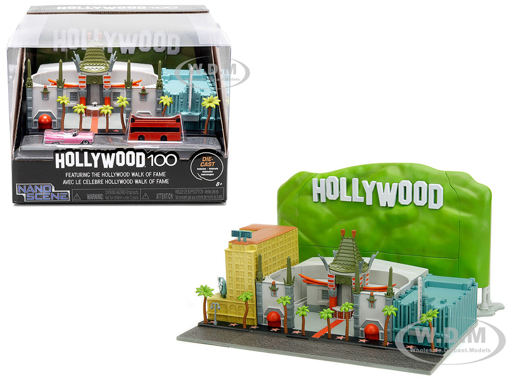 "Hollywood 100" Walk of Fame Diorama with Pink Convertible and Double-Decker Bus "Nano Scene" Series Model by Jada