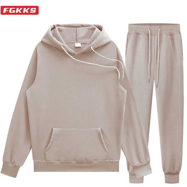 Men's Tracksuits Fgkks Mens capuz+calça duas peças Casual Solid Color Sportswear Moda Moda Moda Sportswear Conjunto de roupas Sportswear Z25