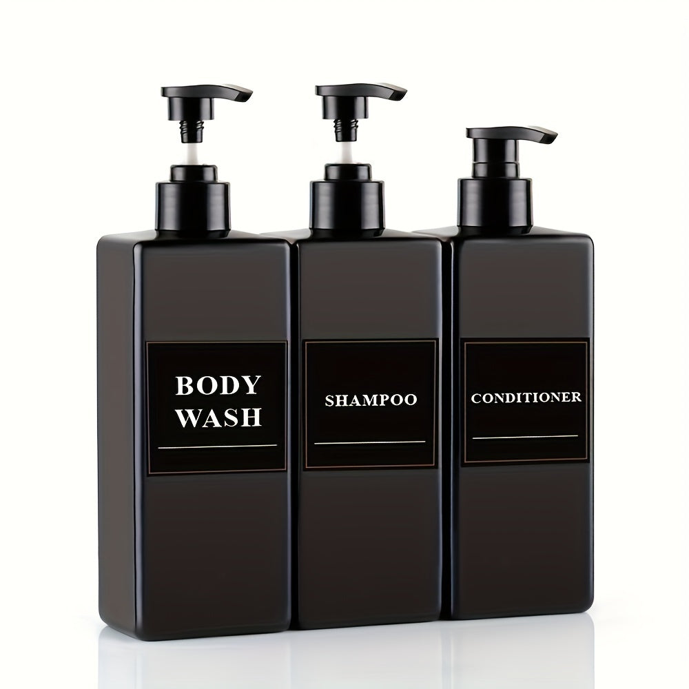 TEMU 17.6 Uk Fl Oz 3pcs Soap Dispenser With Pump And Waterproof Labels Refillable Shampoo And Conditioner Bottles, Soap Lotion Dispenser, Soap Pump