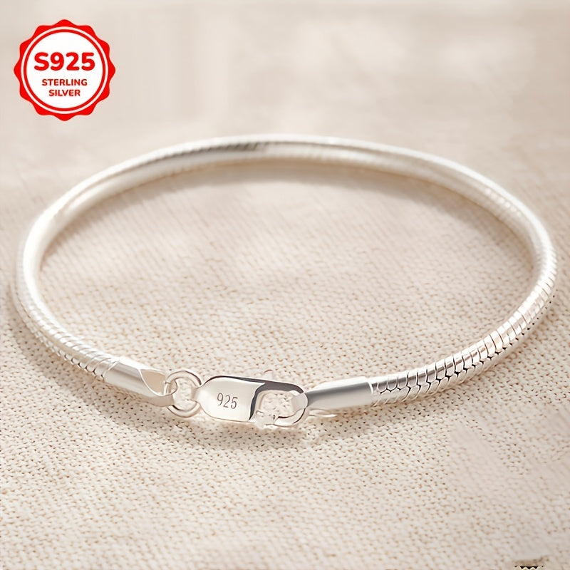 TEMU 925 Sterling Silver Snake Bone Bracelet, Minimalist Style,, Suitable For Men And Women, Daily And Party Wear, Valentine's Day Gifts, Jewelry For
