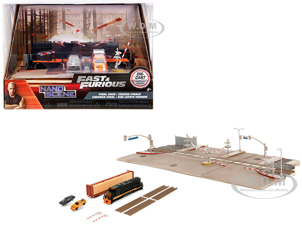 "Fast &amp; Furious" Final Race Diorama with Toyota Supra Orange and Dodge Charger Black "Nano Scene" Series Model by Jada