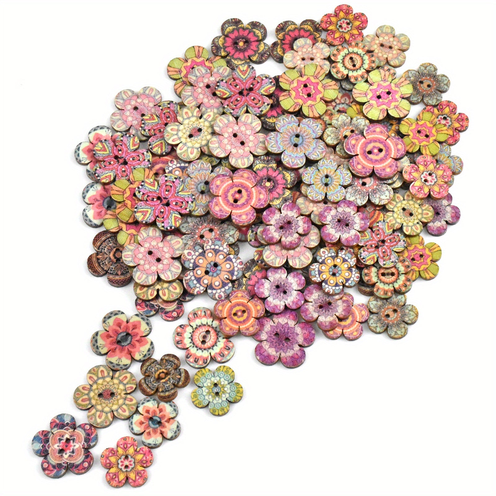 TEMU 100pcs Vintage Floral Print Buttons - 2 Hole Resin Sewing Buttons For Crafts, Cardigans, Knitting & Scrapbooking, 2-2.4cm (0.8-0.96inch),