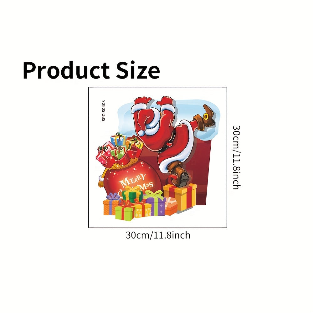 TEMU Christmas Toilet Lid Sticker - Santa Claus Climbing On Toilet Paper Roll Design, Plastic Matte Bathroom Decal With 3d-style Red Suit & Hat, Easy