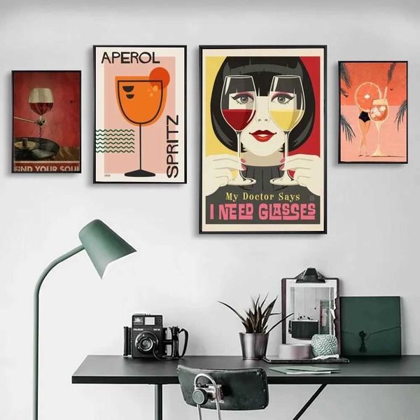 Cartoon Fruit Juice Rum Food Art Poster Frameless Cowhide Club Bar Paper Retro Poster Wall Art Painting Bedroom Learning Stickers J240505
