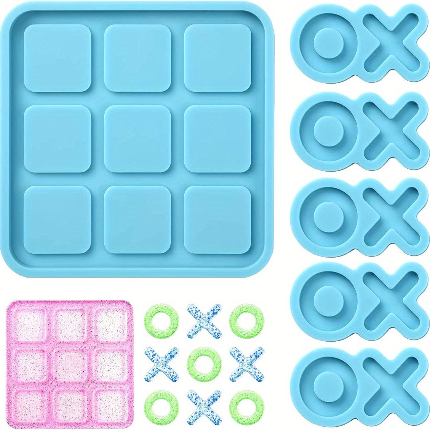 TEMU Tic Tac Toe Resin Mold With 5pcs Chess Molds, X O Board Game Silicone Molds For Resin Casting Diy Tabletop Board Game Party Decor Home Decor