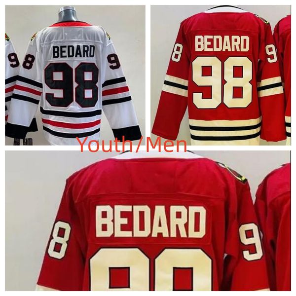 2024 Youth Hockey Jerseys Conner Bedard 98 Red White Color S-M L-XL Stitched Kids Jersey Mens #98 Conner Bedard Jerseys S-3XL
