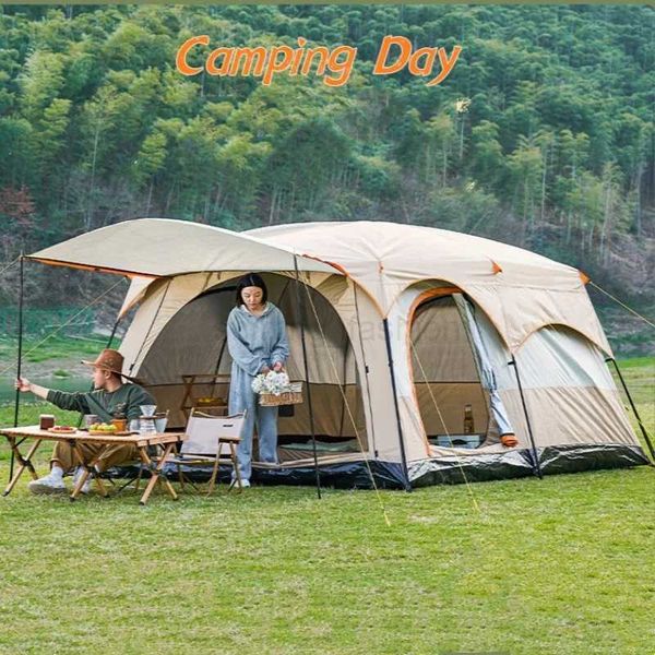 Camping Tent 5-8 Person Double Layers Oversize 2 Rooms Thickened Rainproof Outdoor Family Camp Tour EquipmentCL240722
