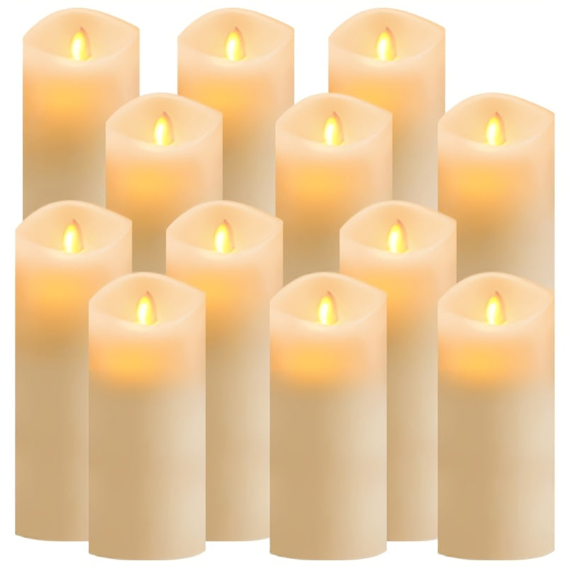 TEMU Flameless Candles Battery Powered 12pcs Luminous Candles Depth: 2.2" X Height: 4" 5" 6" 7" With 2 Remote Controls, Suitable For Weddings,