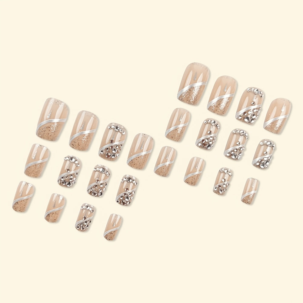 TEMU 24pcs Pink Press-on Nails, Long Square Glossy Artificial False Nails With Shiny Finish For Women