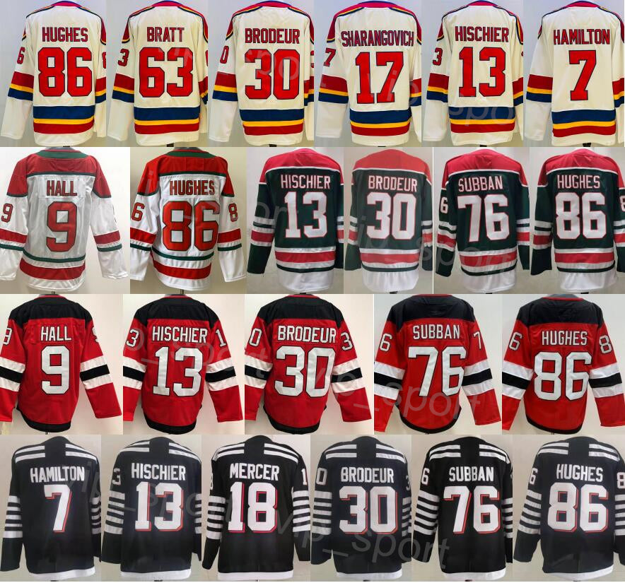 Men Reverse Retro Hockey 18 Dawson Mercer Jerseys 9 Taylor Hall 30 Martin Brodeur 13 Nico Hischier 76 PK Subban 7 Dougie Hamilton 86 Jack Hughes Alt