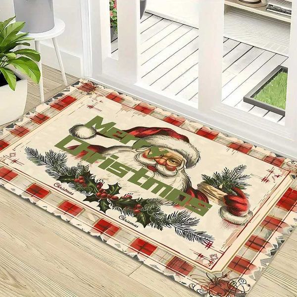 Santa Claus pattern carpet living room balcony entrance anti slip carpet bathroom bedroom floor mat washable home decoration X241024
