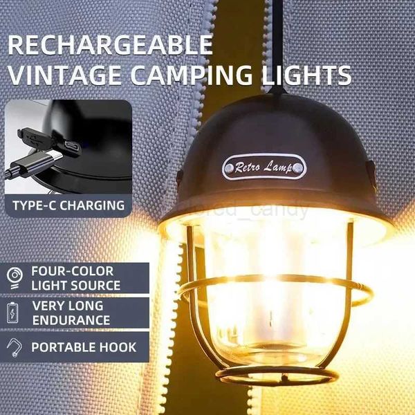Camping Lamp LED Retro Hanging Tent Lamp Waterproof Dimmable Camping Lights Emergency Light for OutdoorB240731