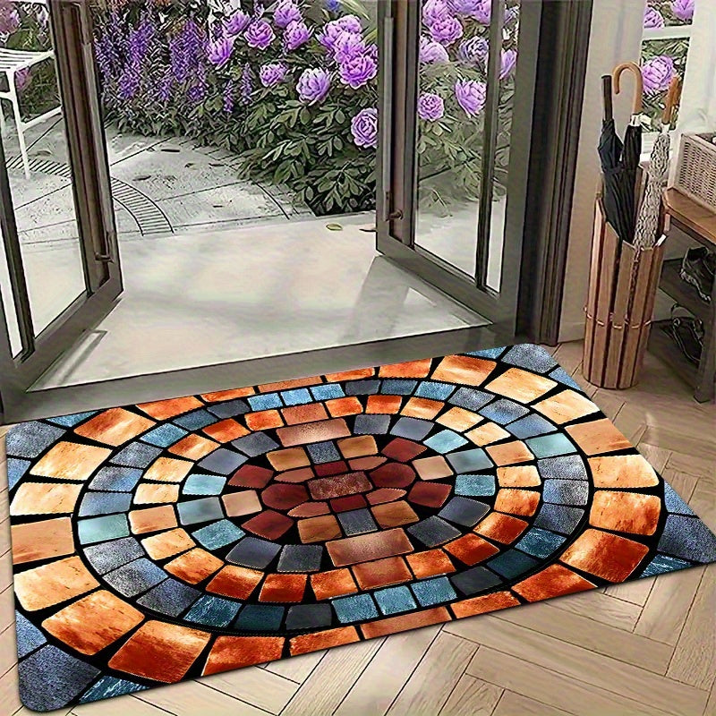 TEMU 1pc Door Mat, Colorful Brick Pattern Welcome Doormat - Simulated Stone , Non-slip & Floor Mat For Indoor- Outdoor Use, Bathrooms, Laundry Rooms,