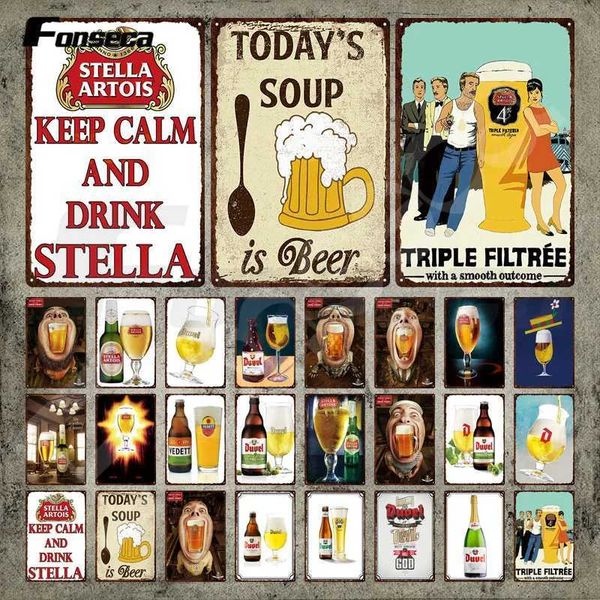 Beer Metal Sign STELLA ARTOIS Keep Calm and Drink Stella Vintage Tin Sign Plate Wall Stickers Iron Painting for Bar Pub Decor Y240803