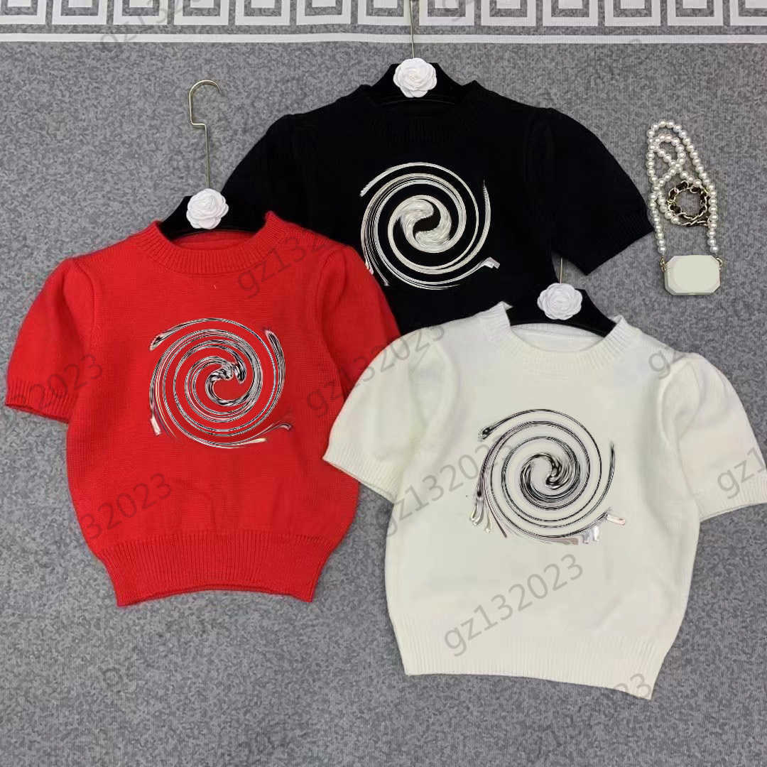 Womens Sweaters Chest Logo Hot Drill Bubble Short Sleeve Slim Knitted Sweater Thread Round Neck Pullover Fashion Knitwear Luxury Brand Women Apparel