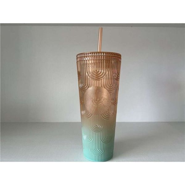 Starbuc Mugs 24Oz Iridescent Bg Rainbow Unicorn Mermaid Goddess Studded Tumbler Coffee Mug With Straw Reusable