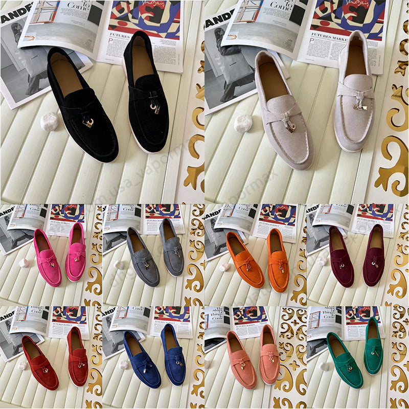 Designer Womens Flat Heel Dress Shoes Summer Walk Loafers Soft Suese Slip on Mens Womens Platform Walking Trainers Office black white Designer mocca