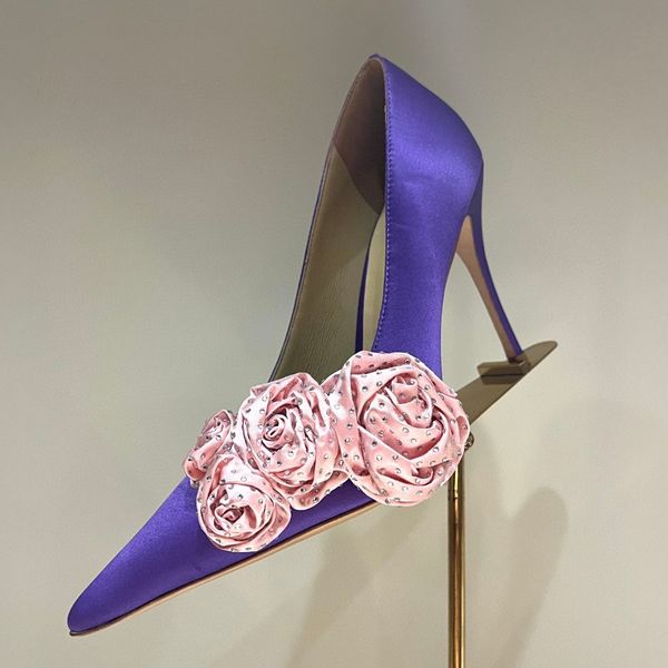 2024 catwalk rose decoration women&#039;s shoes high heels rhinestone decoration stiletto sandals wedding party luxury designer dress shoes