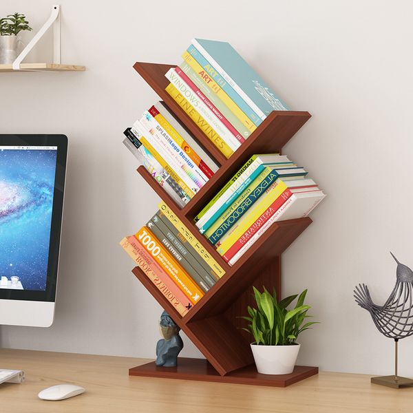 Storage Holders Racks 4 Shelf Tree Bookshelf Floor Desk Stand Bookcase Display Shelves for Magazine Book Rack Bedroom Living Room Office 230