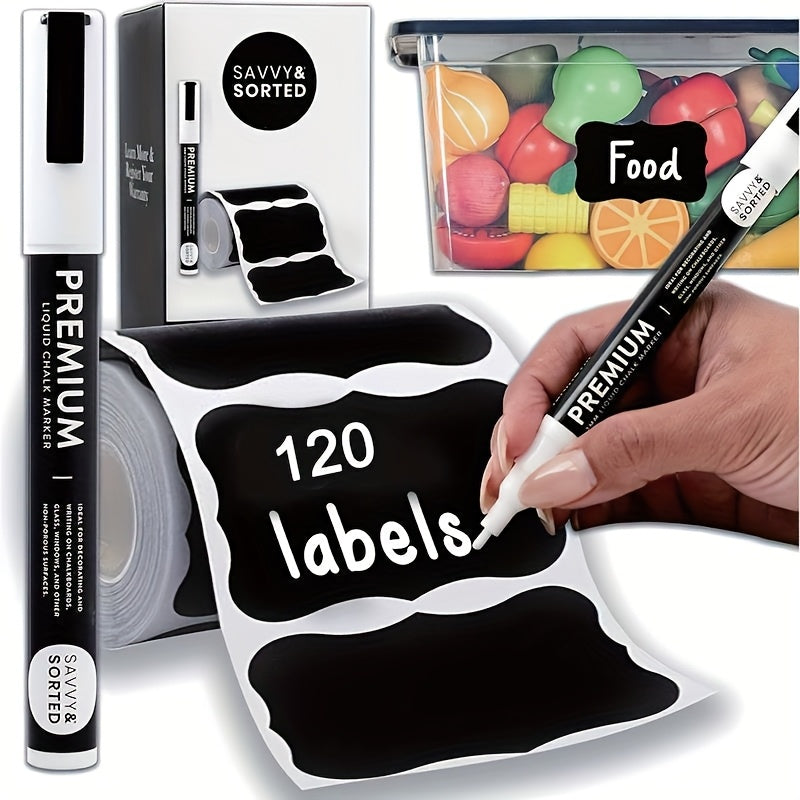 TEMU 120 Reusable Storage Labels And Markers, Pvc Material, Pen - Blackboard Sticker Labels, Erasable Non-adhesive Labels, Suitable For Kitchen Glass
