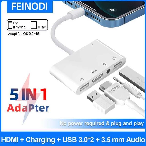 SD TF card reader USB camera adapter to i-Phone-i-Pad USB OTG camera connection kit with 3.5mm headphone jack and charging M240902