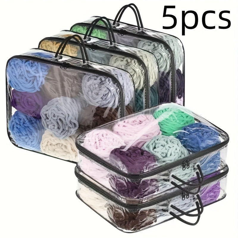 TEMU 3-5pcs Clear Yarn Organizer With Zipper And Handle, 12x16x4in Clear Knitting Needle And Crochet Supplies Organizer, Great For Knitting