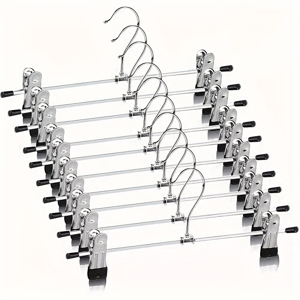 TEMU Set Of 10pcs Adjustable Non-slip Metal Trouser Racks, Durable Skirts, Jeans And Jacket Hangers, Display Shelves For Clothing Stores