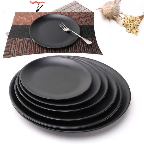 Decorative Plates Antifall Black Melamine Round Tray Dinner Plate Dishes Food Snacks Sushi Steak Plates Dessert Tea Tableware Dinner Plates
